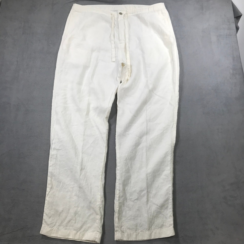 Nautica Explorer Pants Mens Large White/Cream Loose Fit Linen Drawstring Beach